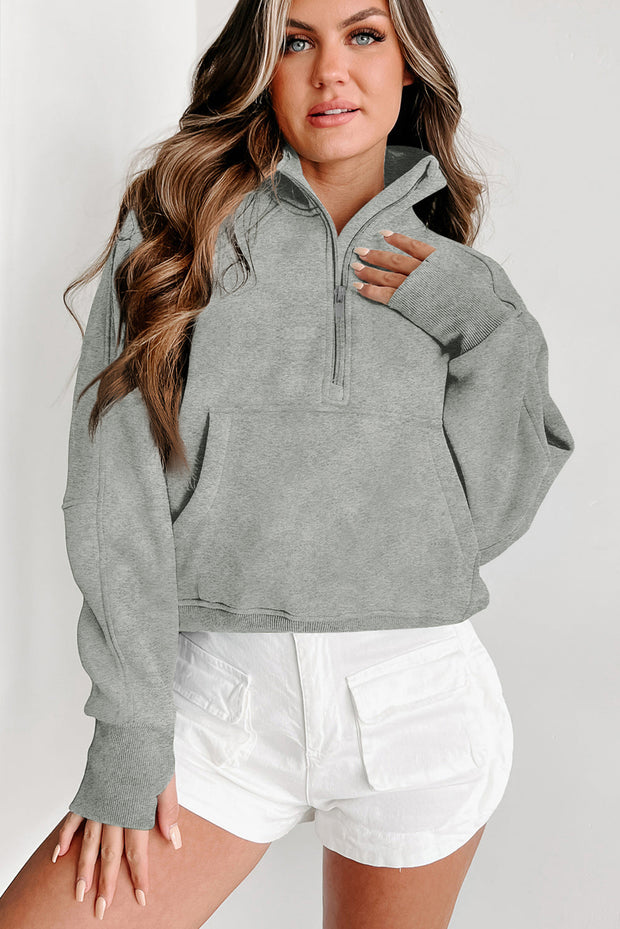 Gray Zip Up Sleeve Sweatshirt