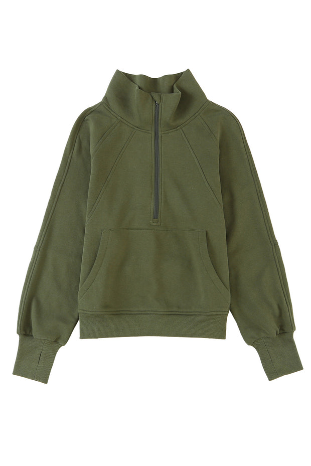 Green Zip Up Sleeve Sweatshirt