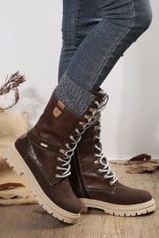 Wool Knit Lace-Up Leather Boots