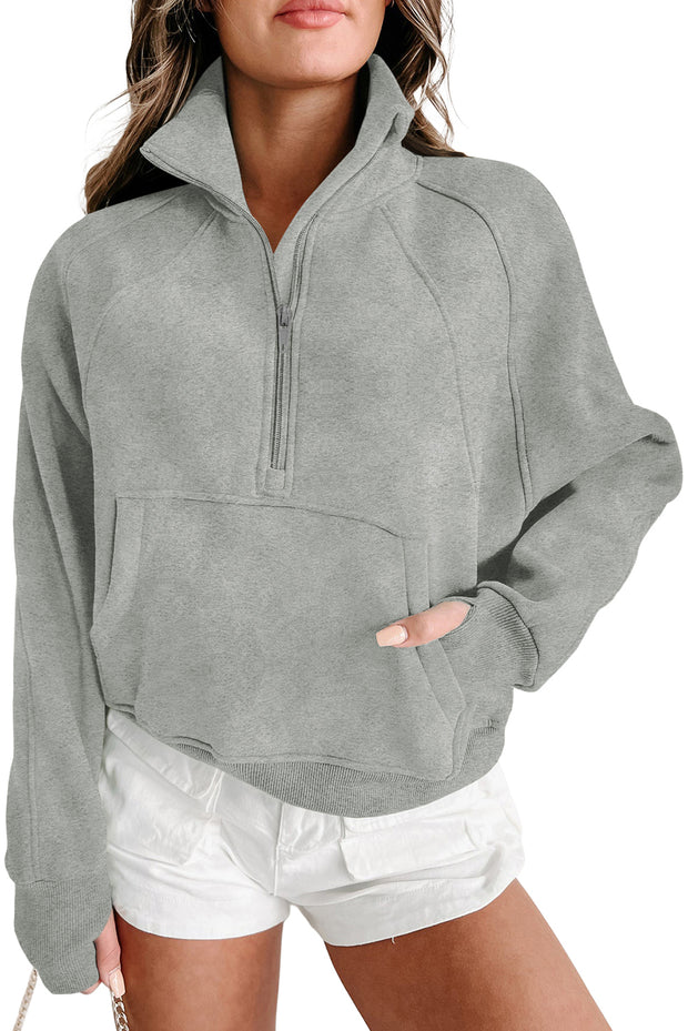 Gray Zip Up Sleeve Sweatshirt