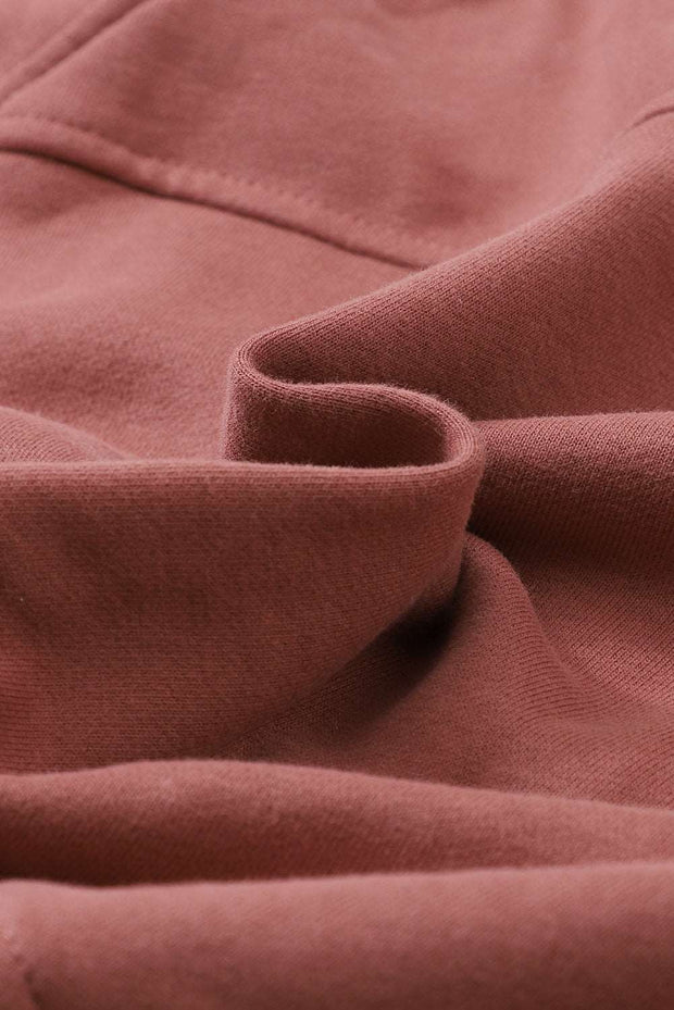 Brown Zip Up Stand Collar Ribbed Thumbhole Sleeve Sweatshirt