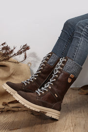 Wool Knit Lace-Up Leather Boots