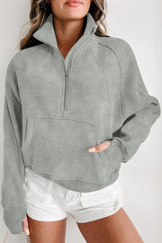 Gray Zip Up Sleeve Sweatshirt