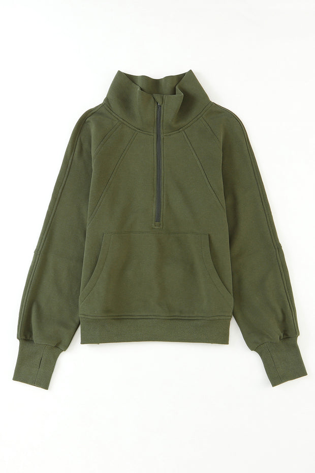 Green Zip Up Sleeve Sweatshirt