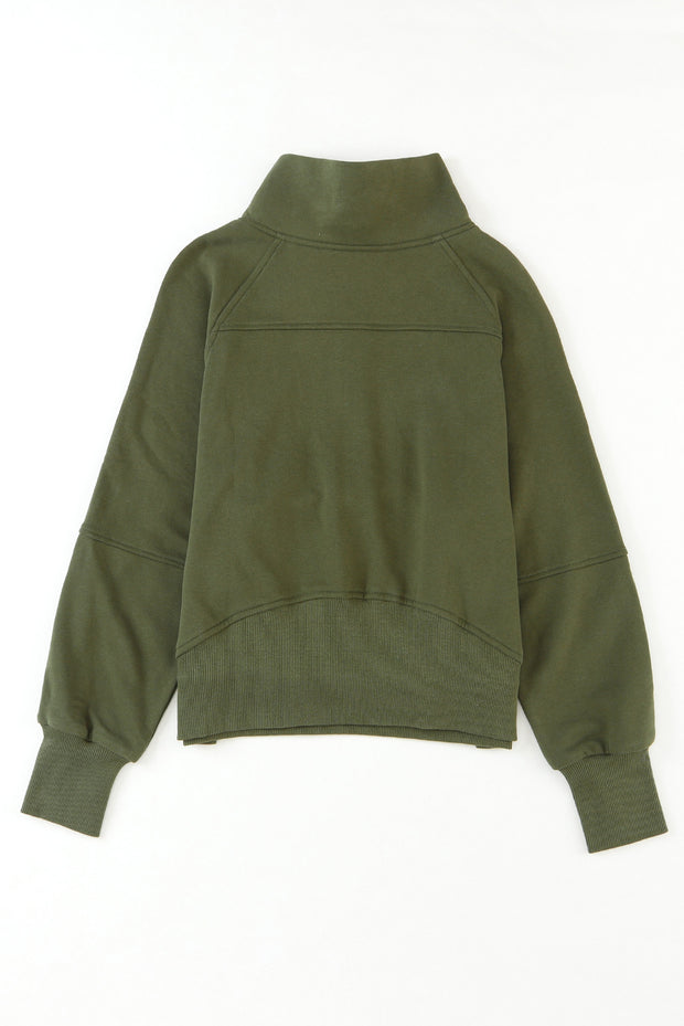 Green Zip Up Sleeve Sweatshirt